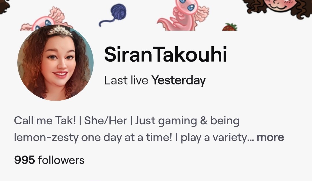 *flails aggressively* 5 away from 1k followers on Twitch. Thank you so much to everyone who has supported me on my stream. I am at a loss for words.

Twitch.tv/sirantakouhi