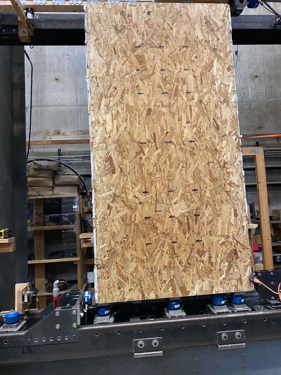 I love being in the testing lab, it's fun breaking things! For our composite wall tests, 1' of 2 lb closed cell spray foam was added to test 4x8 wall sections framed 24' on center. With the EcoSmart Stud, we aren't kidding about building better! #ViCa3 #EStud #BetterBuilding