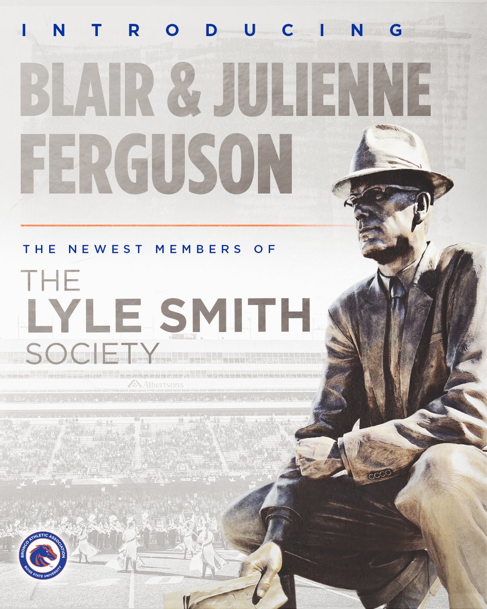 BoiseStateBAA's tweet photo. The Lyle Smith Society continues to grow! 👏

Please join us in welcoming Blair and Julienne Ferguson as the newest members of the Lyle Smith Society!

We appreciate their tremendous support to @Broncosports &amp; @BroncoMTN student-athletes.

#UNBRIDLED | #BleedBlue | #WhatsNext https://t.co/0knVnOhZ3f