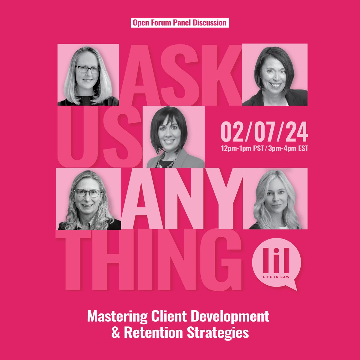 Have you registered for our Ask Us Anything panel coming up this Wednesday, February 7? Our panelists are ready to answer your questions about client development and retention strategies. Register here eventbrite.ca/e/life-in-law-…