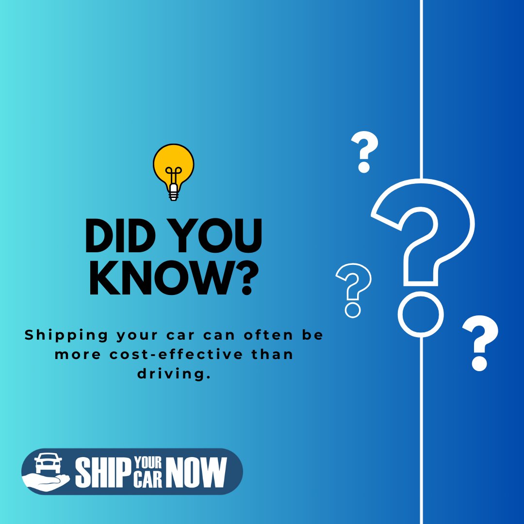 🚗💰 Thinking of driving your car long distances? Wait! Did you know shipping your car can often be more cost-effective than driving? 🤔

#CarShipping #AutoTransport #DriveOrShip #SYCN #TravelSmart #SaveOnTravel #VehicleTransport #EconomicChoice