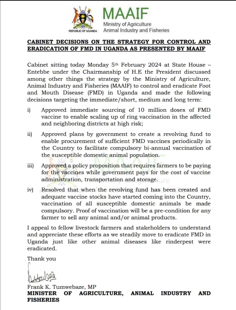 #CABINETDECISIONS on FMD controll &amp; eradication ...