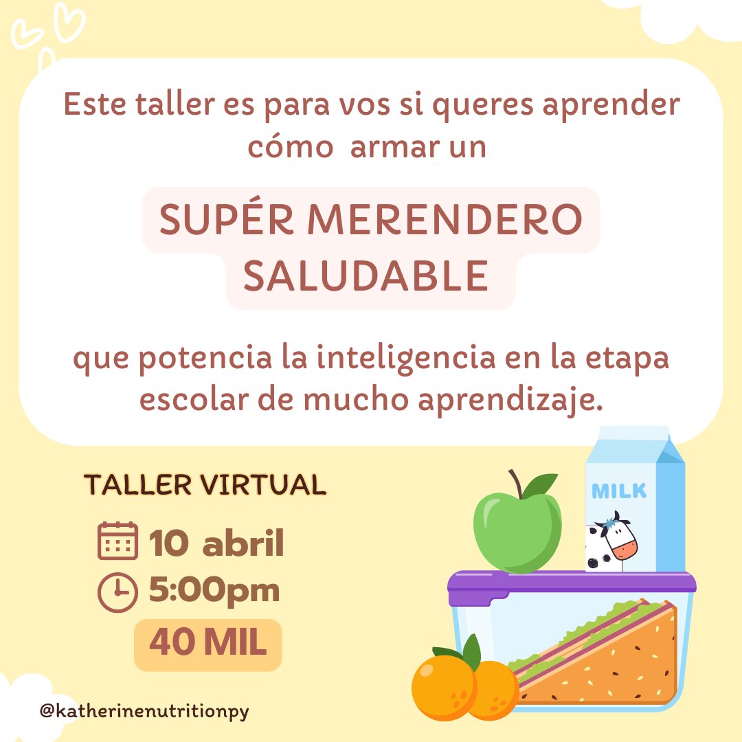 Kathe_Miranda's tweet photo. EN POQUITO EMPIEZAN LAS CLASES ‼️

Prepara a tus peques para un regreso a clases lleno de energía y concentración con nuestro taller virtual sobre merendero saludable.

Déjame tu WhatsApp, Mail en los comentarios o escribime un DM para más información!

#Merendero #RegresoAClases https://t.co/RmuH8XAOBr