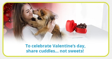 Chocolate + candies can cause serious health problems in pets. Be sure to keep chocolate + candies out of your pet's reach. If your pet exhibits symptoms such as agitation, panting, diarrhea, and vomiting call your veterinarian

#cuddlesnotsweets #valentinepettips