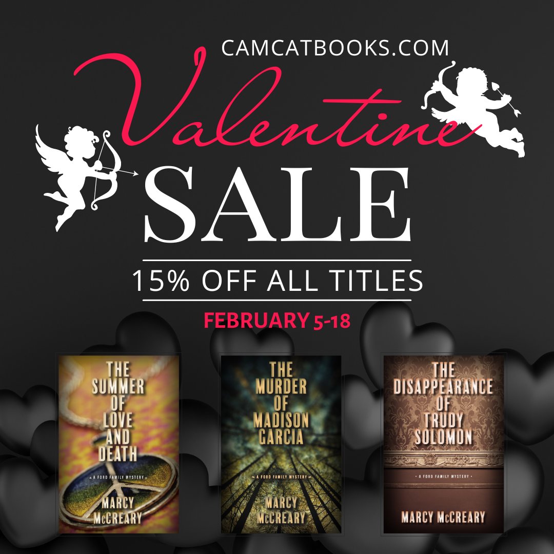 Love is in the air! Head on over to my publisher’s website camcatbooks.com where all titles are 15% off now through Feb 18. It’s a celebration of the LOVE of reading 💕 📚 All my books are on sale, including my summer release: THE SUMMER OF LOVE AND DEATH #CrimeFiction
