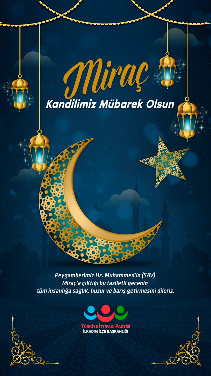 Peygamberimiz Hz. Muhammed'in (SAV)
Miraç'a çıktiğı bu faziletli gecenin
tüm insanlığa sağlık, huzur ve barış getirmesini dileriz.
Miraç Kandilimiz Mübarek Olsun.
#MiracKandili