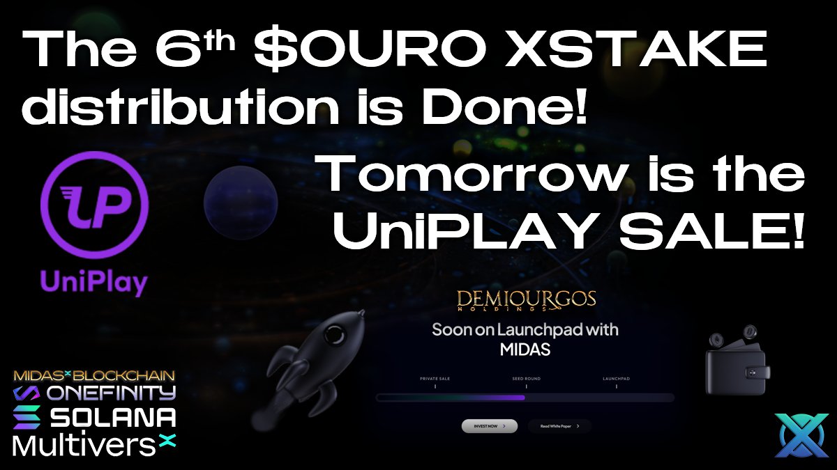 <a href="/UniPlayToken/">UniPlay</a> SALE: Tomorrow!

The 6th out of 7, #XStake Distribution is Done! Tomorrow is the big day! The #UniPlay SALE will go LIVE at 18 UTC!

Get your $EGLD ready! 🔥🔥🔥

@PulsarTransfer send 500000 MEX to 500 reactions

For #xStake, 10% of the sold tokens will be