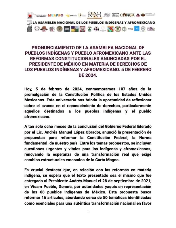 🔊Nos mantenemos atentos y listos para compartir nuestro pronunciamiento completo sobre las Reformas que presentará El Presidente @lopezobrador_  afromexicanos! 🌍🇲🇽💬 #ReformaConstitucional #PueblosIndígenas #Afromexicanos   #SomosIndígenas #MéxicoPluricultural