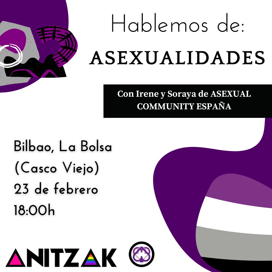 Anitzakbilbao's tweet photo. ❗️El viernes 23 de febrero a las 18:00 Tenemos una cita con Irene y Soraya de Asexual Community España @SomosACEs 

❗️ Otsailaren 23an, ostirala, arratsaldeko 18:00etan Asexual Community España elkarteko Irene eta Sorayarekin hitzordua dugu. https://t.co/u19OWGWbQl
