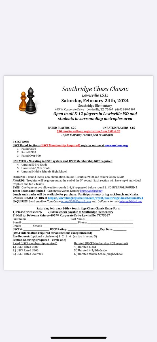 If you love playing chess, pick up an entry form in the library for the Southridge Chess Classic on Saturday, February 24th. Good luck! <a href="/ShadowRidgeMS/">Shadow Ridge MS</a>