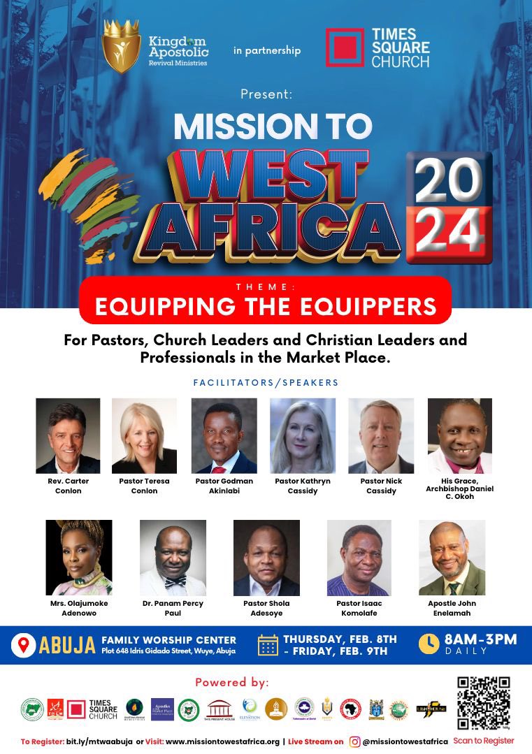 Time Square Church, NY. hosts the Equipping the Equippers Conference on the 8th and 9th of February 2024 in Abuja. Register to attend ! #equipping @timesquarechurch.