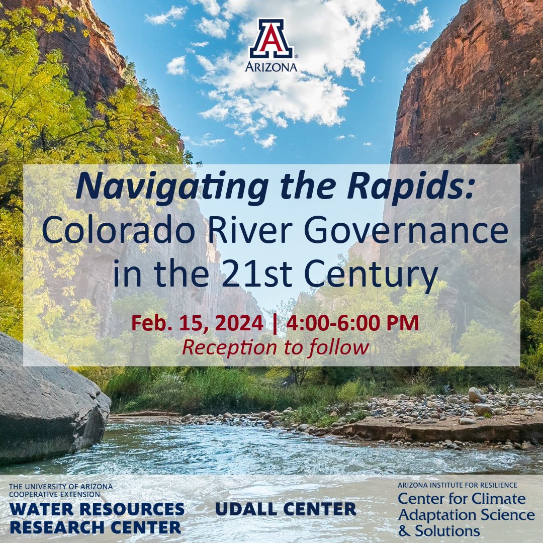 Dive deep into the challenges facing the future of the Colorado River at our upcoming symposium! 

Join 13 water governance experts on Feb. 15th as they explore the river’s governance, sustainability and the vital role it plays for millions.

tinyurl.com/mwtn4xdd