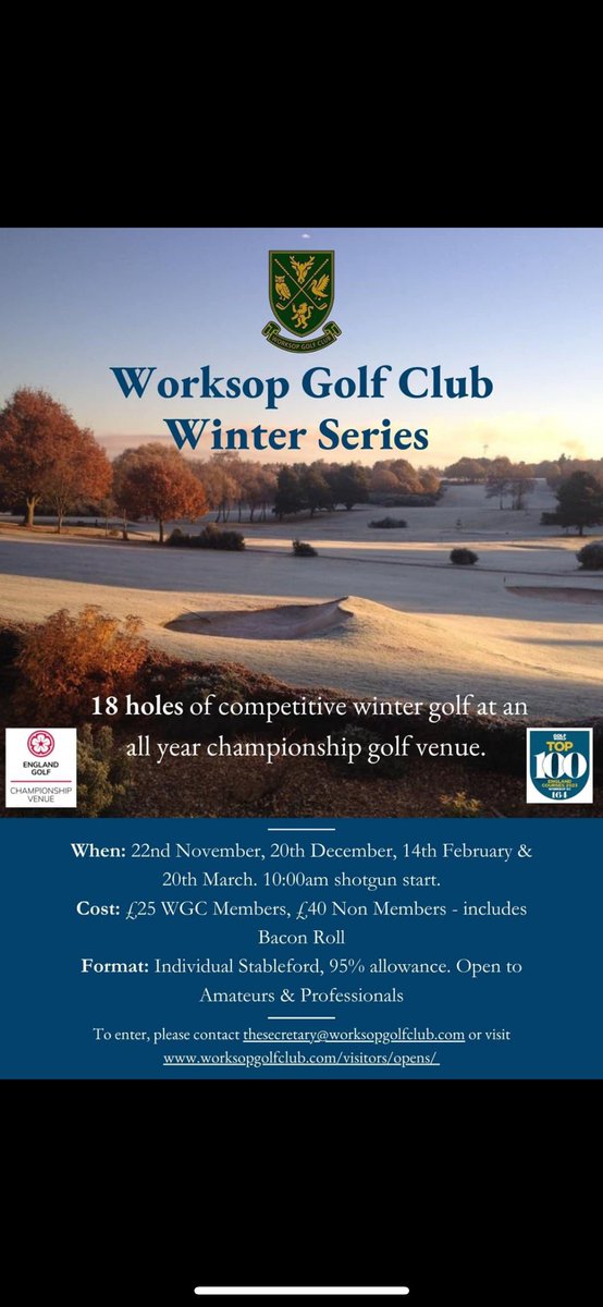 Still some spots available for our upcoming winter series golf fans!
£40, it’s a steal!! <a href="/Worksopgolfclub/">Worksop Golf Club</a>