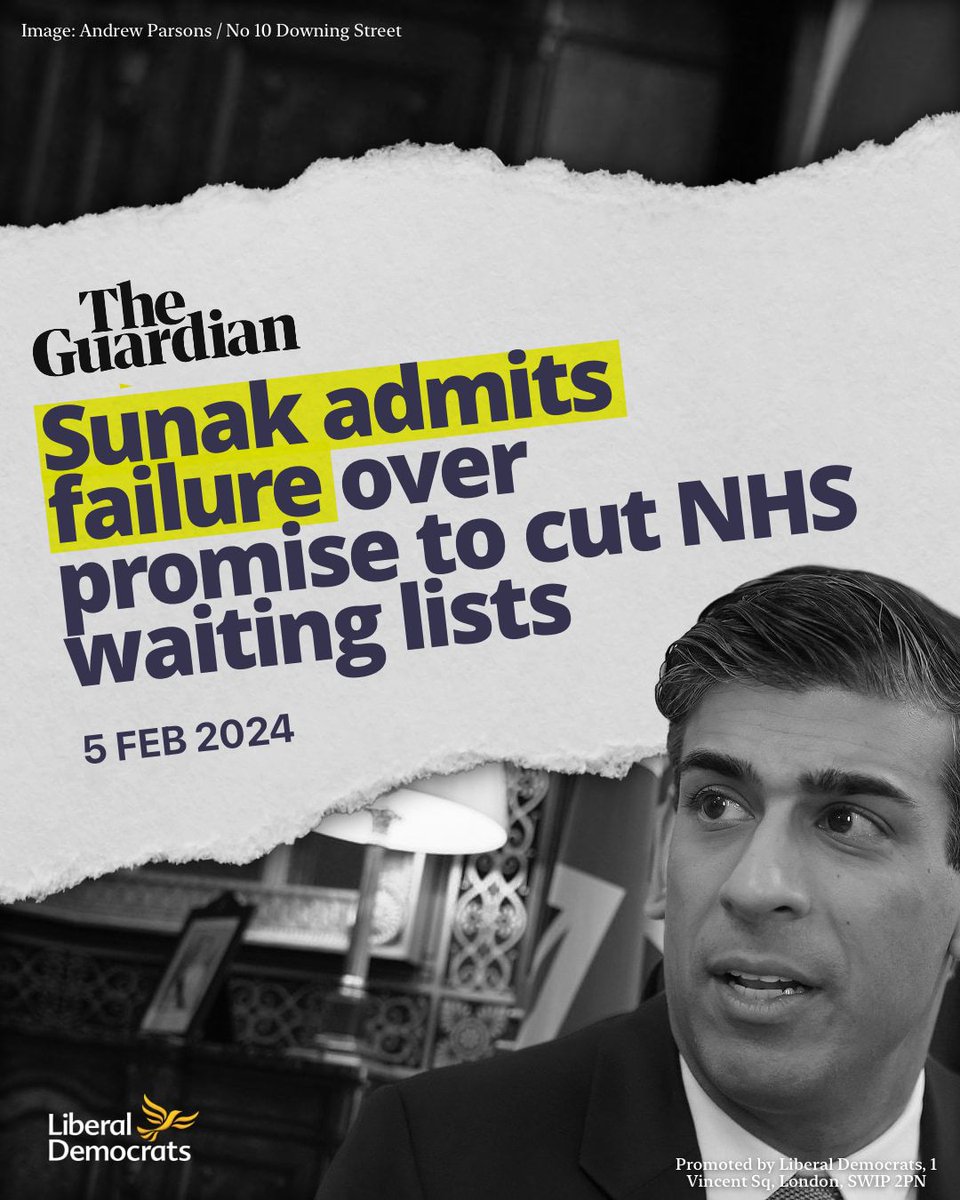 Liberal Democrats on X: "Despite breaking his promise on NHS waiting lists,  Rishi Sunak is STILL planning to cut NHS spending. Our NHS and patients  will never get the support that they