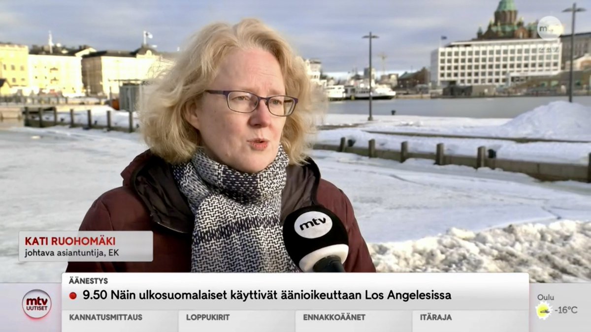 Huomenna kuullaan esitys EU:n 2040-ilmastotavoitteeksi:

”EK kannattaa kunnianhimoisia päästövähennyksiä. Niihin kannattaa pyrkiä kustannustehokkaasti ja markkinaehtoisesti. Hyvä, että ydinvoima on osa EU:n ilmastoratkaisua”, sanoo 
⁦<a href="/KatiRuohomaki/">Kati Ruohomäki</a>⁩ ⁦<a href="/MTVUutiset/">MTV Uutiset</a>⁩.