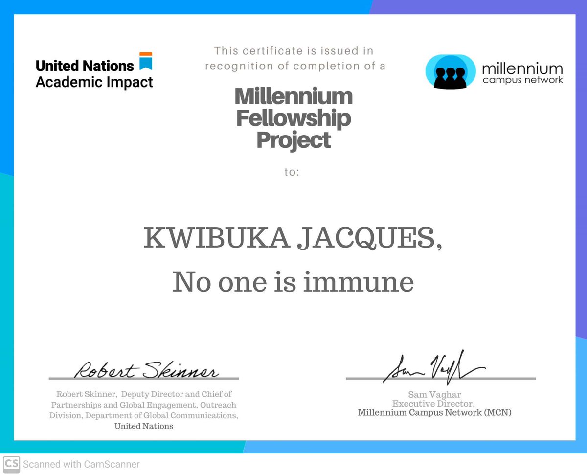 Congrats to our Founder & ED @jackwibuka who has successfully introduced and empowered our #NoOneIsImmune project during #MillenniumFellowship.
Let's get #Empowered b4
#Engagement.
#LikeYourSister #NoOneIsImmune 
#GetTestedStayHealthy 
@LindseyJulianna @HDIRwanda @AfriYAN_Rwanda