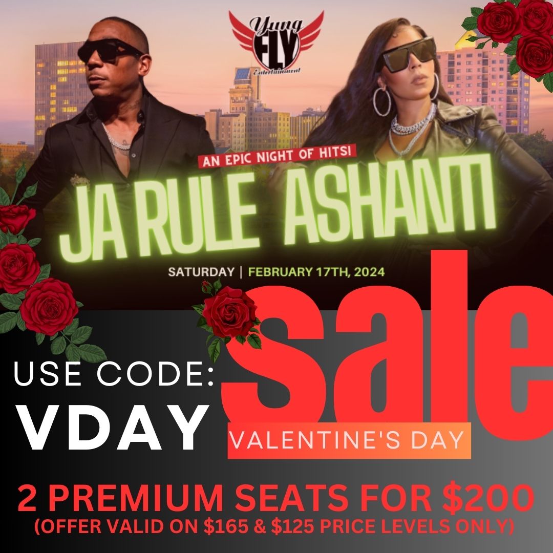 🌹VALETINE'S DAY SALE🌹Get TWO premium seats for only $200 to see Ashanti & Ja Rule at the James Brown Arena on February 17th! Use code VDAY and get tickets now 👉bit.ly/3Q41Ley *Valid online only. Offer valid on ticket price levels of $165 and $125 only.