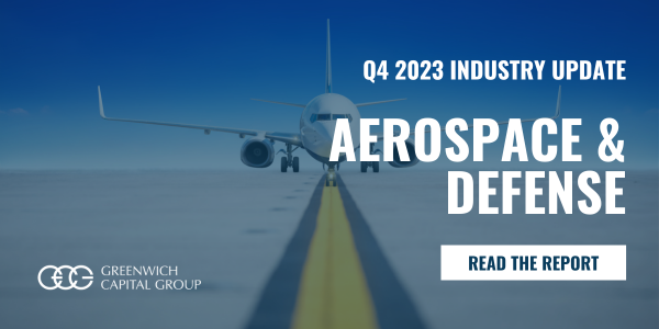 Greenwich_Cap's tweet photo. GCG’s Q4 2023 Aerospace &amp; Defense Industry Update provides an overview of the latest trends in the sector, including recent performance, valuation multiples, and the state of the middle-market M&amp;A environment. Read the full update here: https://t.co/hAFqJRY7Bv https://t.co/EeGM1ucFik