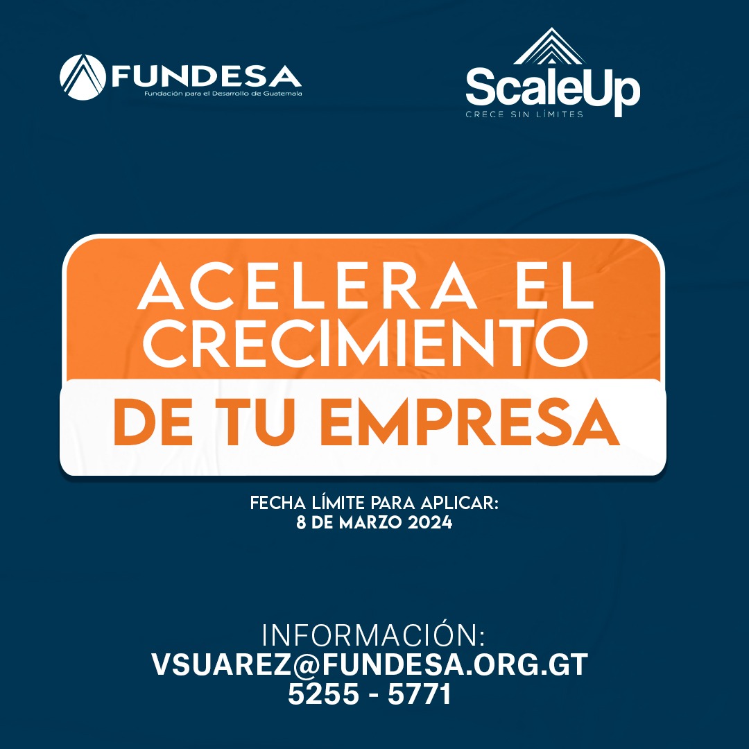 ScaleUp (@scaleupgt) on Twitter photo 🙋🏽♀️🙋🏻♂️#Convocatoria | Incrementa las ventas y utilidades de tu empresa en el programa ScaleUp #CreceSinLimites
☎️5255-5771
📩vsuarez@fundesa.org.gt 🙋🏽♀️🙋🏻♂️#Convocatoria | Incrementa las ventas y utilidades de tu empresa en el programa ScaleUp #CreceSinLimites
☎️5255-5771
📩vsuarez@fundesa.org.gt