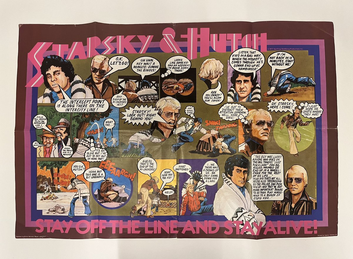 C20thPosters's tweet photo. As incredible as it seems, this is a British Rail poster from 1977. “Stay off the line and stay Alive”. #starskyandhutch https://t.co/qQk7uI6Gtw