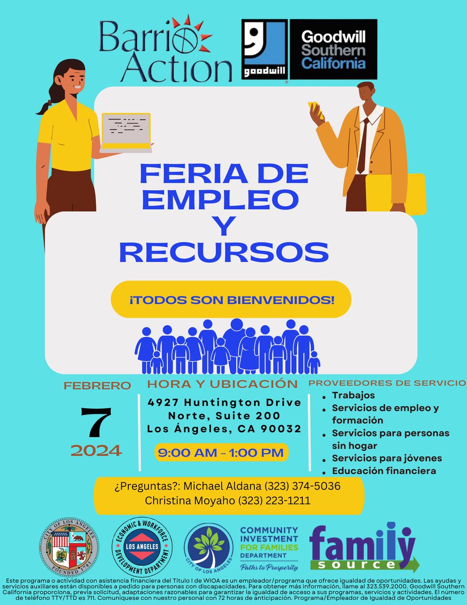 CSSDLA's tweet photo. Need a job and/or job training services? Then this is the event for you! On Wednesday, @cssdla will be at a job &amp; resource fair hosted by @barrioaction and @goodwillsocal. A #childsupport specialist will be onsite to answer any questions. See the flyer below. #jobs #elsereno https://t.co/yX8hdS54AE