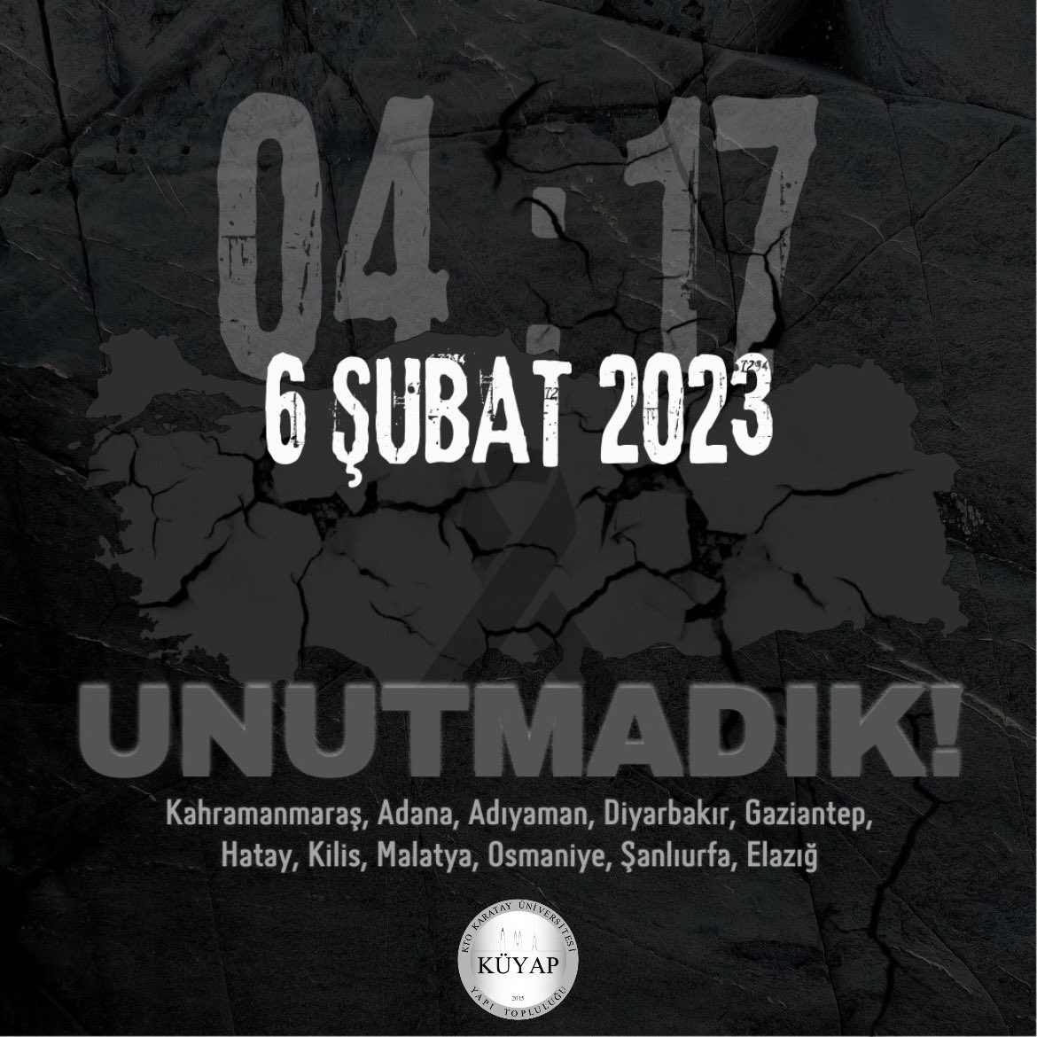 6 Şubat depreminde kaybettiğimiz vatandaşlarımızı rahmetle anıyoruz. 
<a href="/ktokaratay/">KTO Karatay Üniversitesi</a> <a href="/fevzirifatortac/">Prof. Dr. Fevzi Rifat Ortaç</a> <a href="/selcukozturk_/">Selçuk ÖZTÜRK</a>