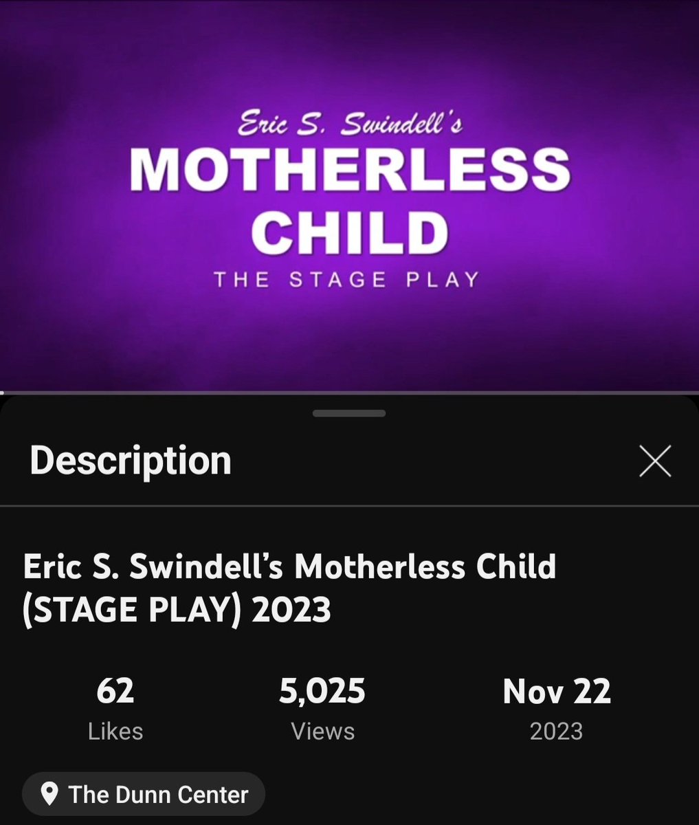 _EricSSwindell's tweet image. My 2023 Stage Production of Motherless Child has reached over 5,000 views on YouTube...

youtu.be/uWSYu4kCppc?si…
•
#Actor #Writer #Director #ExecutiveProducer #Author #Comedy #Drama #Laugh #Cry #GoodTime #Entertainment #MotherlessChild #Mother #Child #Friends #Family #HighLight