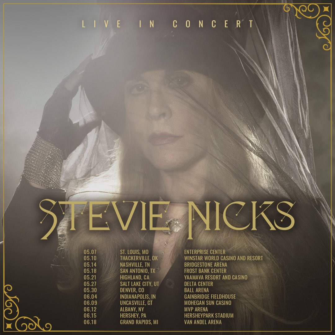 It’s a new year… Let’s keep this thing going! I’ve added 12 more shows to my 2024 tour. I can’t wait to see you all soon. ✨ stevienicksofficial.com Tue May 7 - St. Louis, MO @ Enterprise Center Fri, May 10 - Thackerville, OK @ WinStar World Casino & Resort Tue, May 14 -…