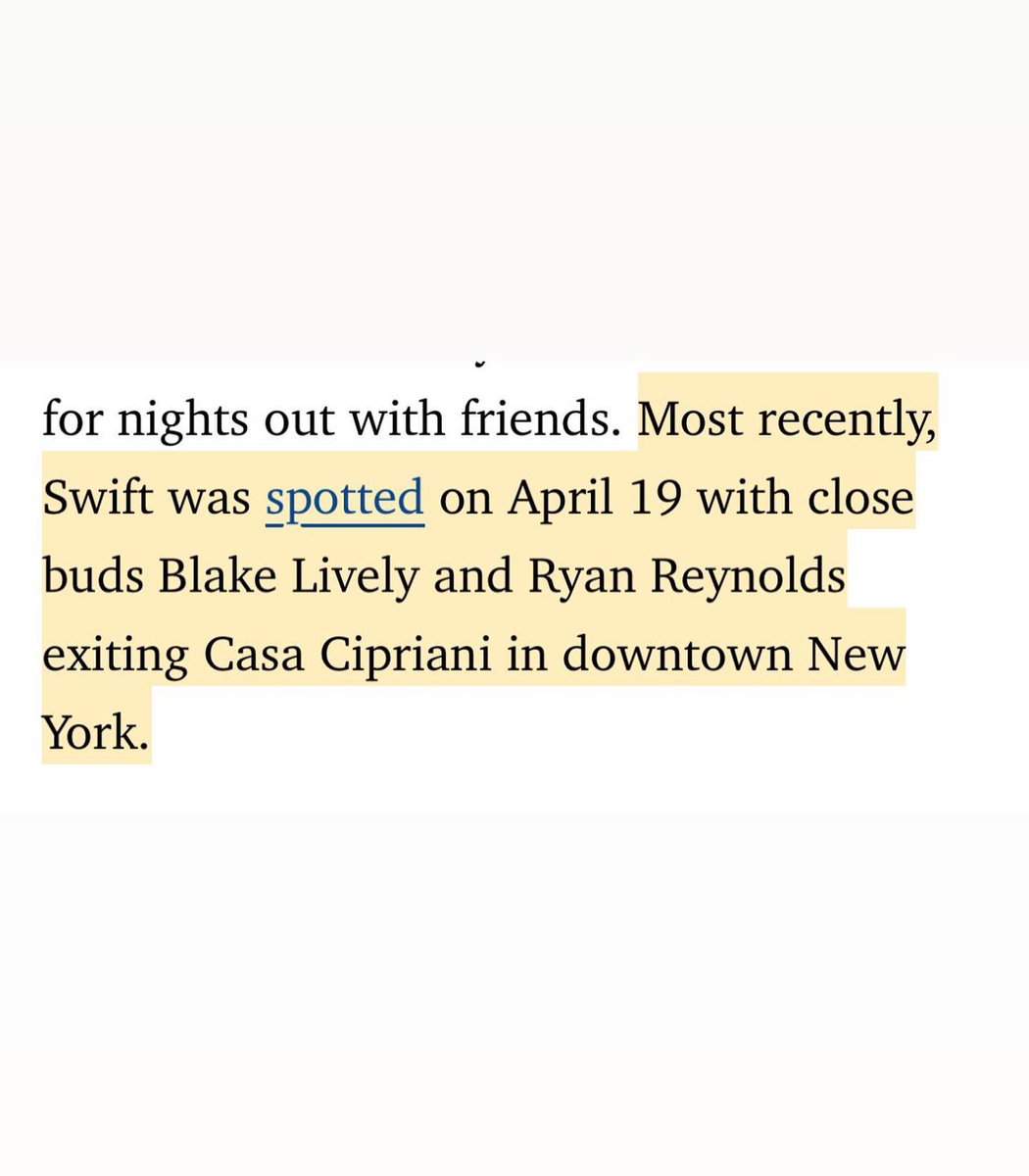 a noite em que Blake Lively, Ryan Reynolds e Taylor Swift saíram para jantar e então Blake e Ryan deixaram de seguir Joe Alwyn imediatamente depois de acontecer o jantar, dia 19 DE ABRIL do ano passado...