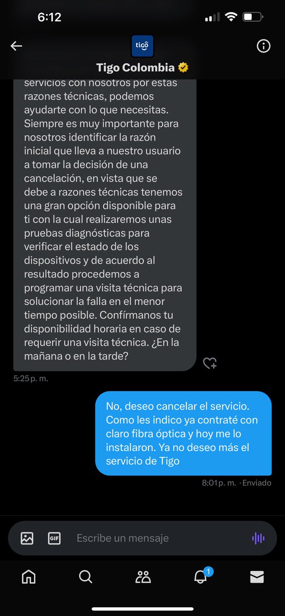 ximecorrea_'s tweet photo. @Tigo_Colombia Ya tengo una conversación en privado y me dejaron en visto desde hace 3 días no tengo respuesta. https://t.co/ZdQbsBxKqO