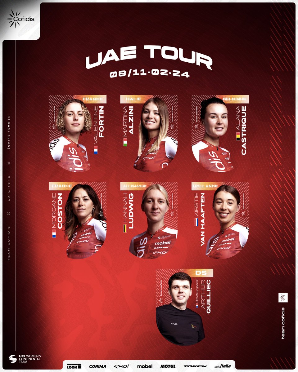 TeamCOFIDIS's tweet photo. Après une rentrée prometteuse en Espagne, direction l'@uae_tour pour notre équipe féminine qui sera emmenée par @valfortin24 qui sera très bien épaulée sur les sprints.
Morgane Coston et Hannah Ludwig lutteront elles dans la montée de Jebel Hafeet https://t.co/taPsKnNP3l