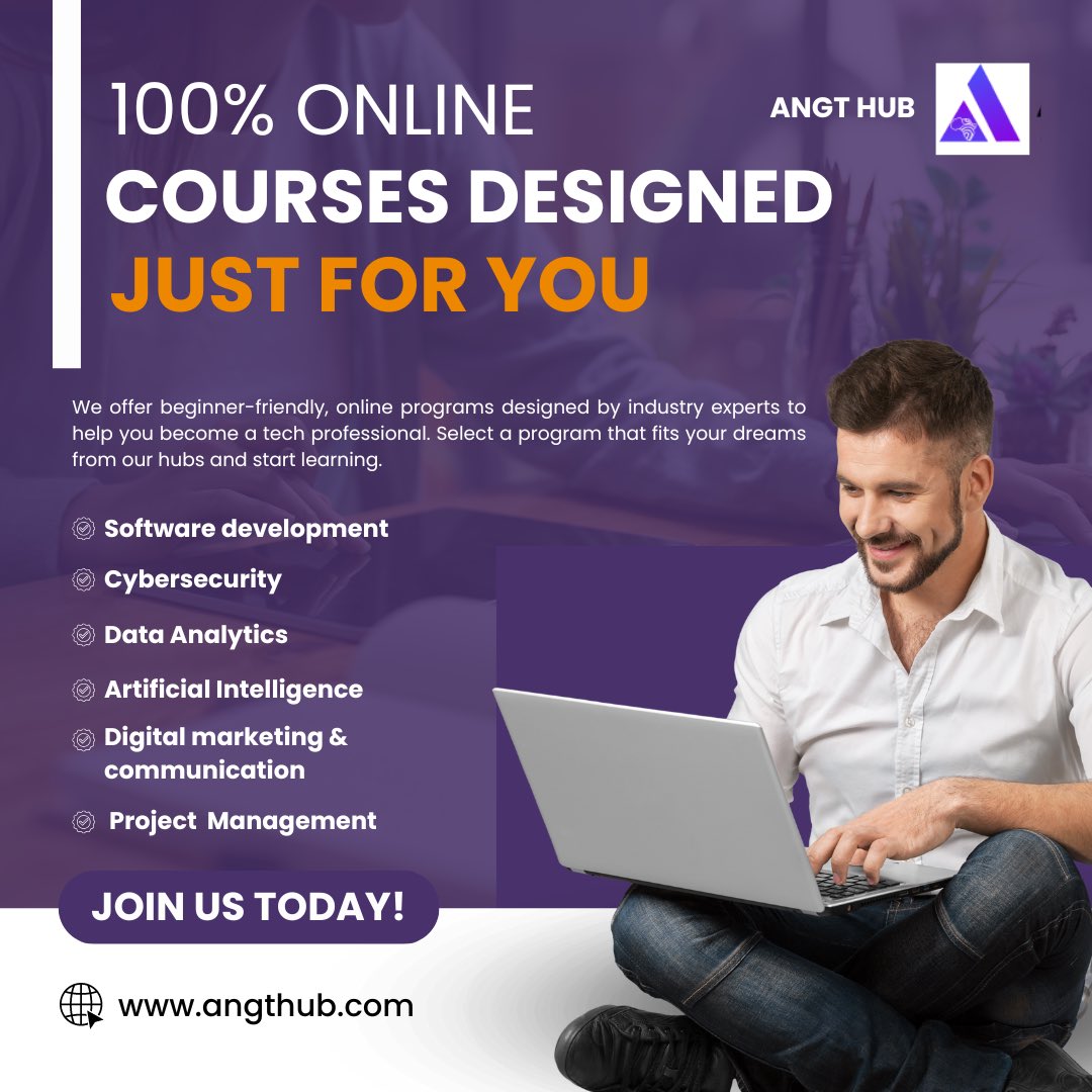 AngtHub's tweet image. ⬆️Transition to Tech from Your Comfort Zone: make the leap into the tech realm seamlessly. Our tailored programs cater to all levels, allowing you to transition into the tech world comfortably, regardless of your background.

#Techworld #OnlineLearning #starttech #angthub