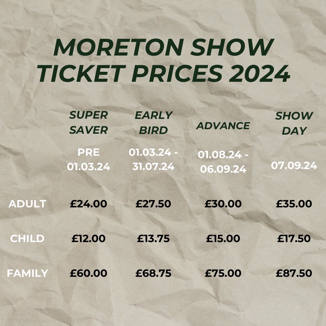 A very exciting date for your diary!🤩
Click the link below to get your tickets now⬇️
 moretonshow.ticketsrv.co.uk/tickets/
 
#moretonshow #cotswolds #moretonshow2024 #gloucestershire #countryshow #familydayout #thecountrysideinaday
#livestockshowing #equineshow #tradestands #moretoninmarsh