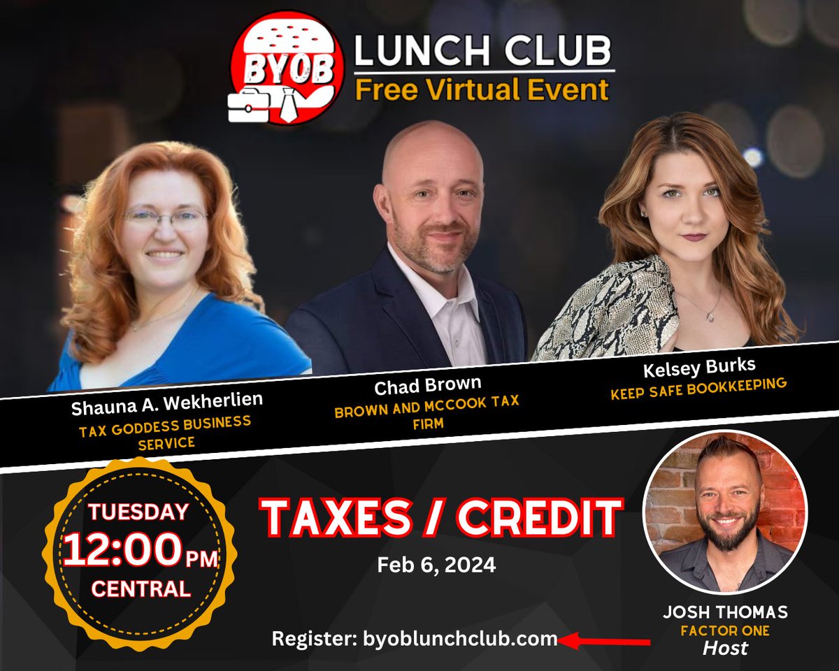 🎙️ Exciting Announcement! 🎉 Don't miss out on this week's BYOB Lunch Club podcast panel discussion featuring us and <a href="/jtliterally/">Josh Thomas</a> for entrepreneurs like YOU! 🚀🌟

Mark your calendars and secure your spot NOW
February 6th, 2024 at 12pm CT
byoblunchclub.com/live

#podcast