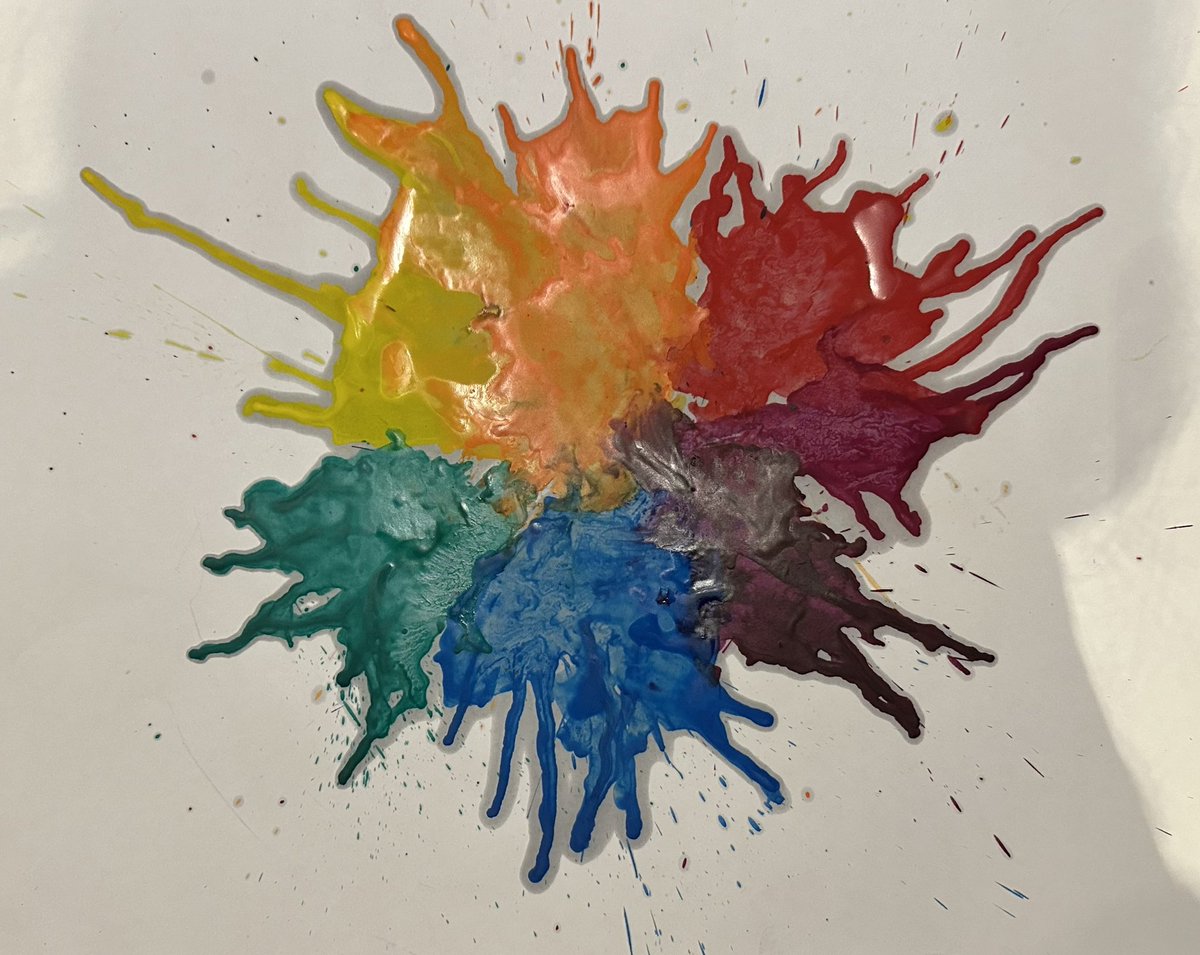 We made some super colour wheels today using melted crayons ☺️