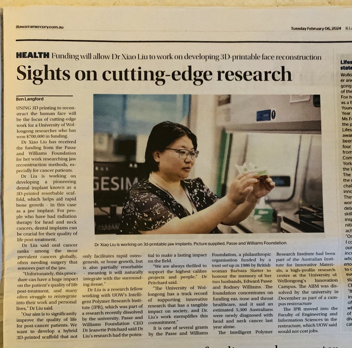 Huge Congratulations to our ⁦@IPRI_UOW⁩ colleague Dr Xiao Liu ! Exciting times ahead on this collaborative adventure ! #Illawarra mercury article today .