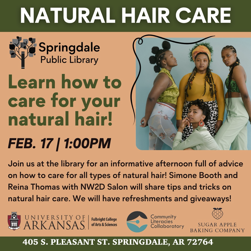 Happy #February and #BlackHistoryMonth, y'all. Visit @SPL_Library on Feb. 17 at 1PM for an afternoon of learning how to care for all types of natural hair. Simone Booth and Reina Thomas with NW2D Salon will share their gifts and knowledge. Plus, there will be giveaways! 💜💫