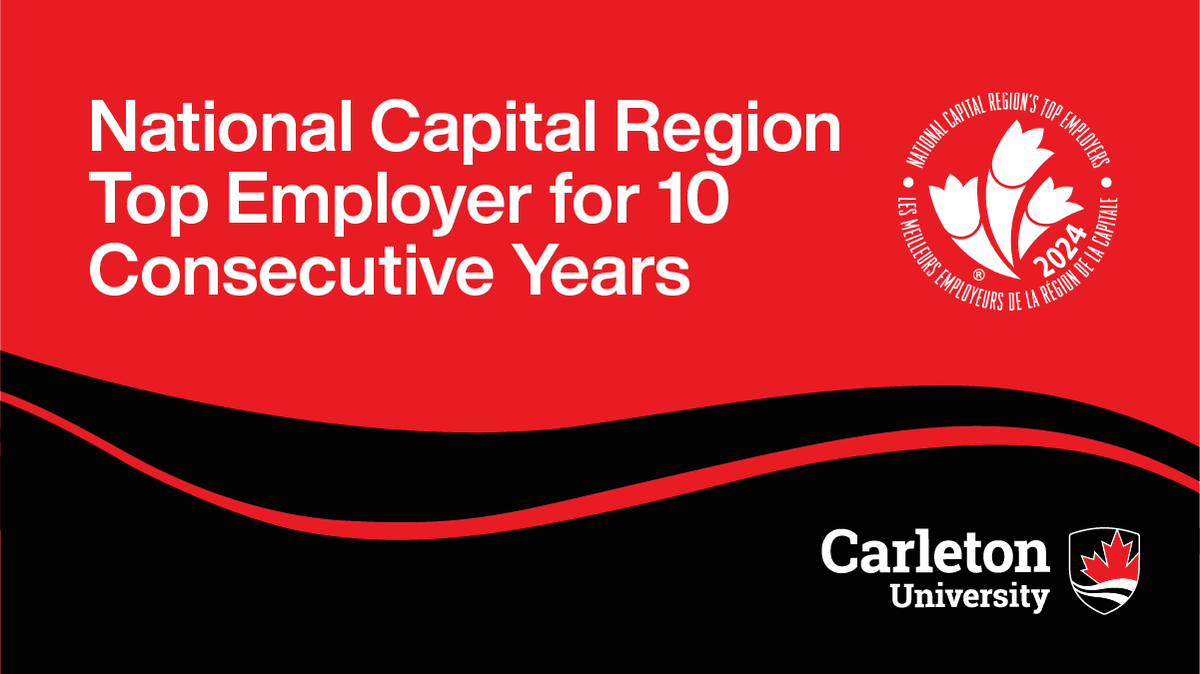 Proud to announce that <a href="/Carleton_U/">Carleton University</a> has been named one of the National Capital Region’s <a href="/top_employers/">Canada's Top 100 Employers</a> for the 10th consecutive year! 
This ongoing acknowledgment highlights Carleton's dedication to building &amp; sustaining a community-oriented workplace.
newsroom.carleton.ca/2024/ncr-top-e…