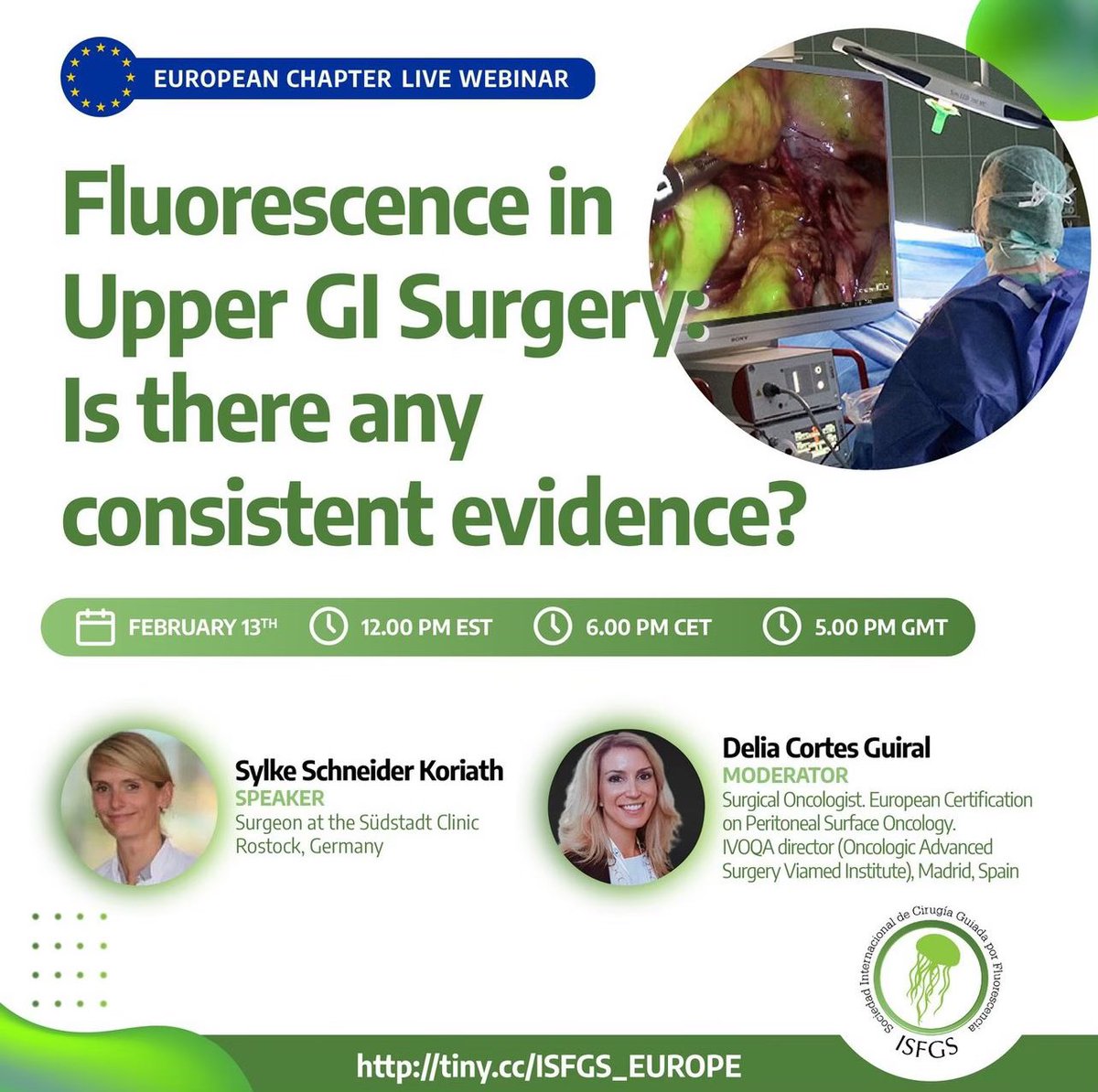 Join us for the upcoming webinar by @isfgs_ on the 13th of February
Dr Schneider 🇩🇪and I 🇪🇸will have a great time talking about the role of fluorescence guided surgery in upper GI 💚💚💚

Registration us06web.zoom.us/webinar/regist…

@aecirujanos @Cirbosque @BariatricsSo @iq_me4 @me4_so