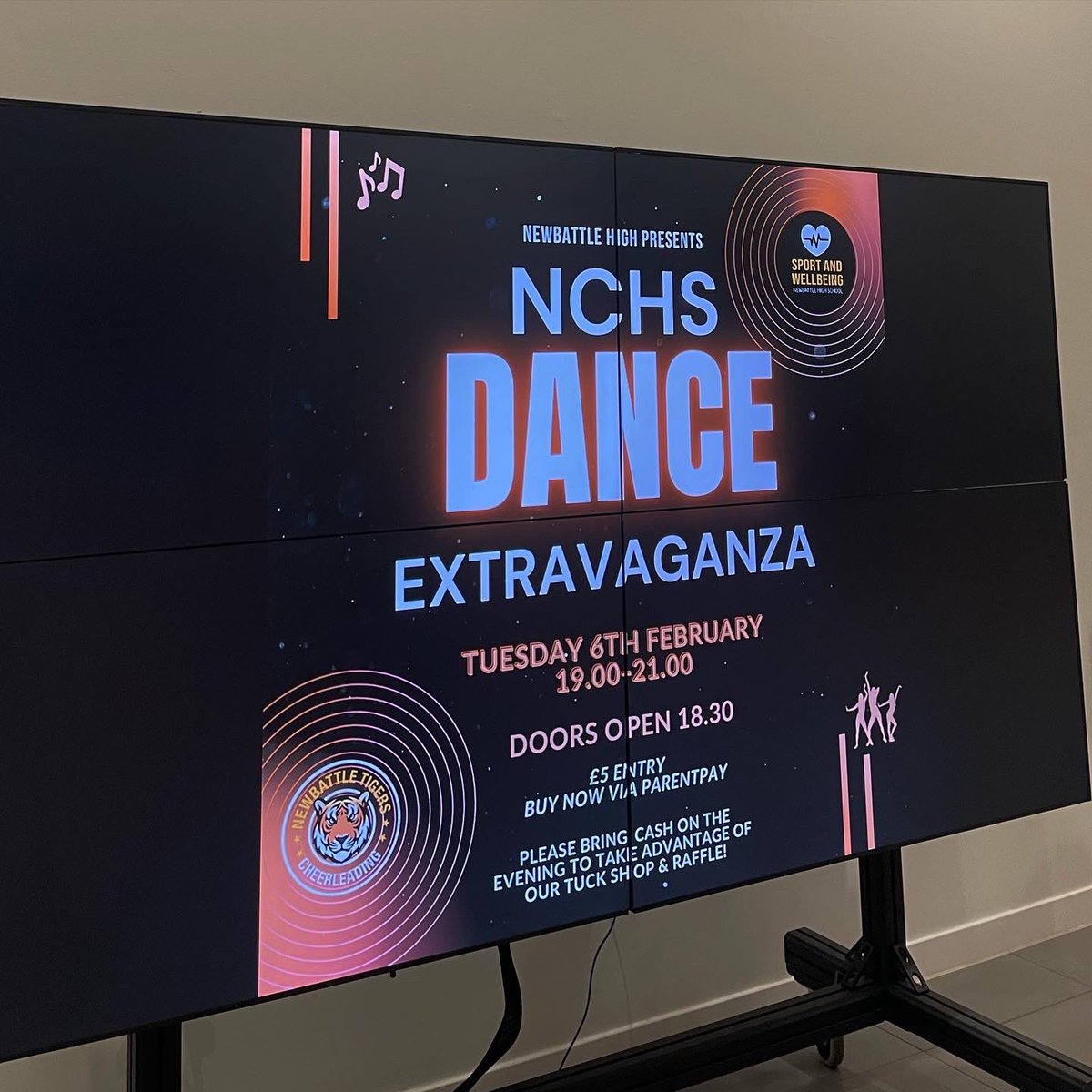 NewbattlePE's tweet photo. ✅The stage is set &amp; the screens are ready!

💃We can’t wait to welcome you all to Newbattle tomorrow for this years Dance Extravaganza.

🎟️Limited tickets remaining, secure yours now via parent pay.

💷Remember cash for our raffle &amp; tuck shop! https://t.co/VlFMV2H1Zp