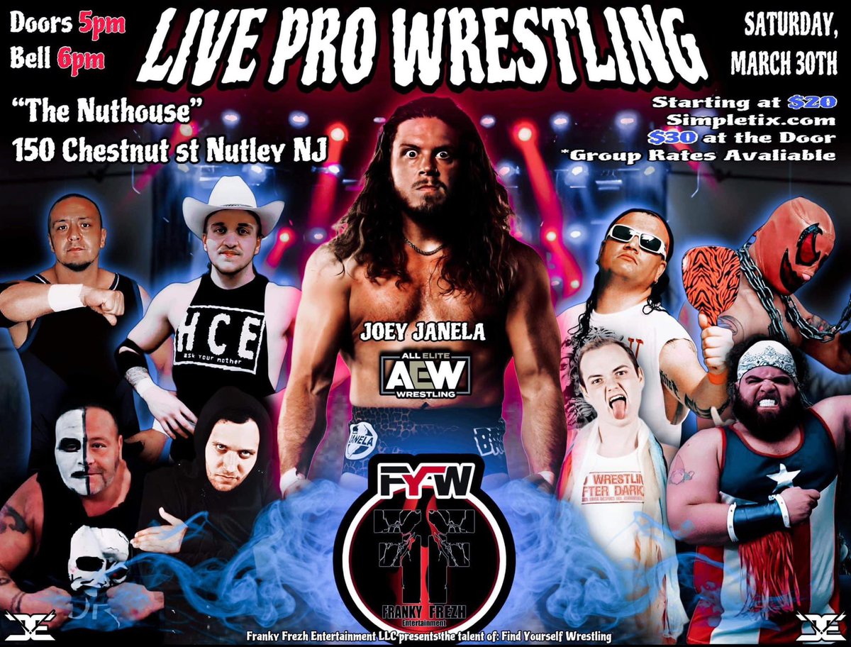 FindYourselfPro's tweet photo. Be there LIVE!!!!
Saturday, March 30 live in Nutley New Jersey
WE Return live to bring you professional wrestling
FYW Live Pro Wrestling Nutley NJ 
Doors 5pm 
Bell 6pm

Tickets- https://t.co/W3wbnA93yP https://t.co/uEQ3qprKKR