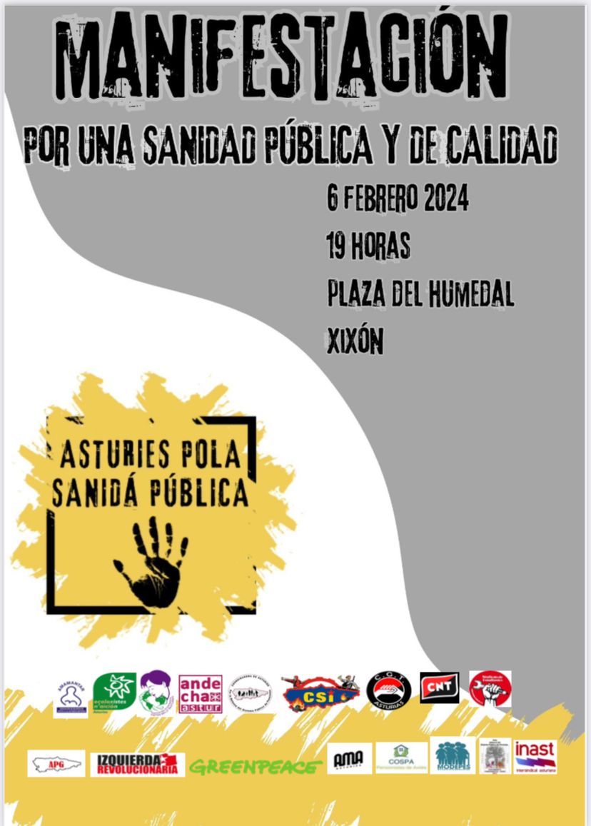 chamicu's tweet photo. Mañana protéstase en Xixón. 
Escontra la derivación de perres públiques a empreses de sanidá privaes.
Escontra'l frayamientu de los drechos de la xente colos cambios que van venir.
Escontra la precarización del trabayu y el repartimientu desigual.
Mañana, protestamos... https://t.co/7GwSODxk7a