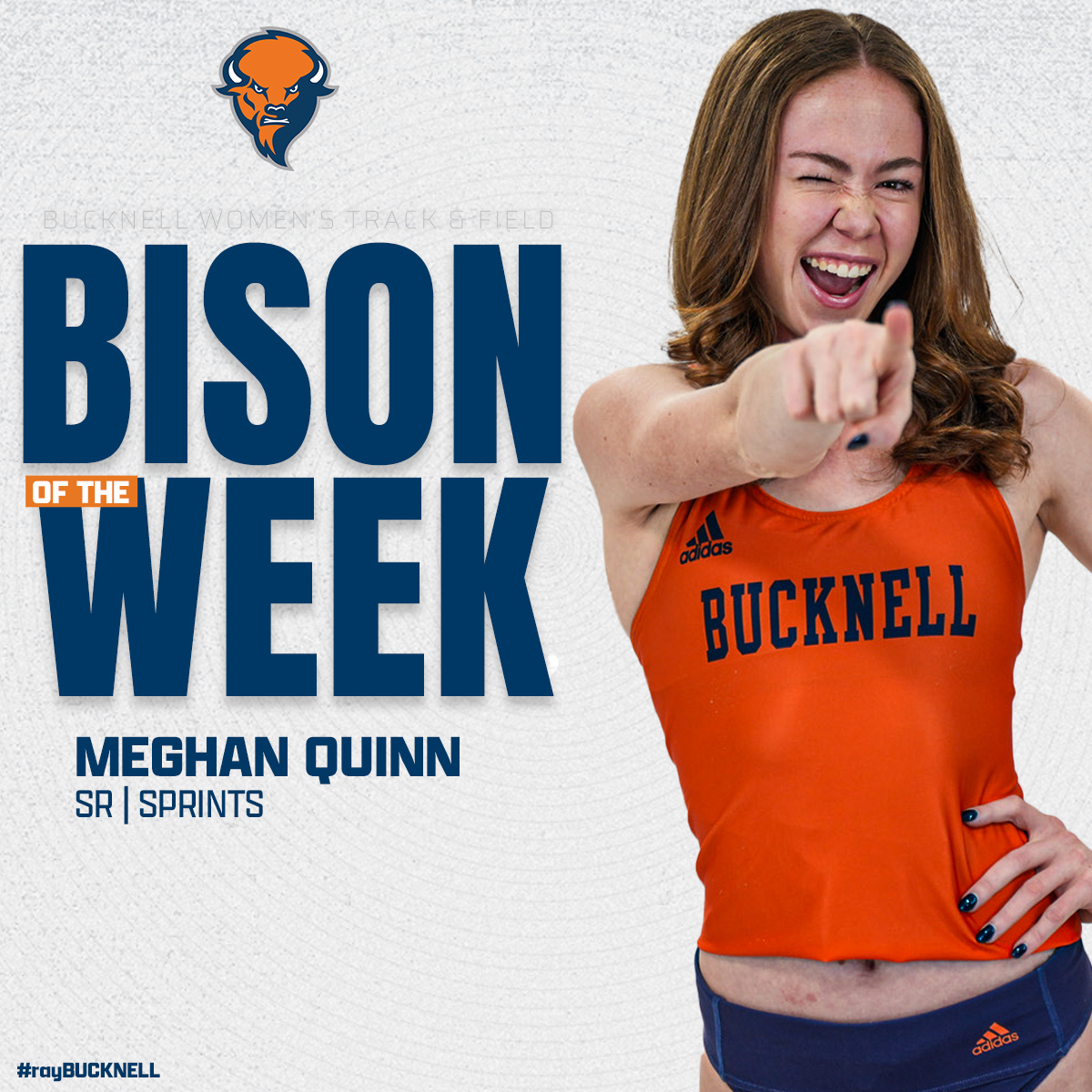 #WinWithQuinn was on full display at the Sykes &amp; Sabock Invitational. The senior speedster, in her first-ever attempt, won the 400-meter dash with a Bucknell record time of 54.57! It is Quinn's EIGHTH school record! This is her fifth all-time Bison of the Week!

#rayBucknell