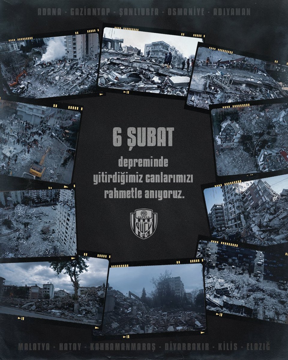 Ankaragucu's tweet photo. 6 Şubat 2023
UNUTMADIK!

#6Şubat depreminde yitirdiğimiz canlarımızı rahmetle anıyoruz. https://t.co/LvWKXSuj0A