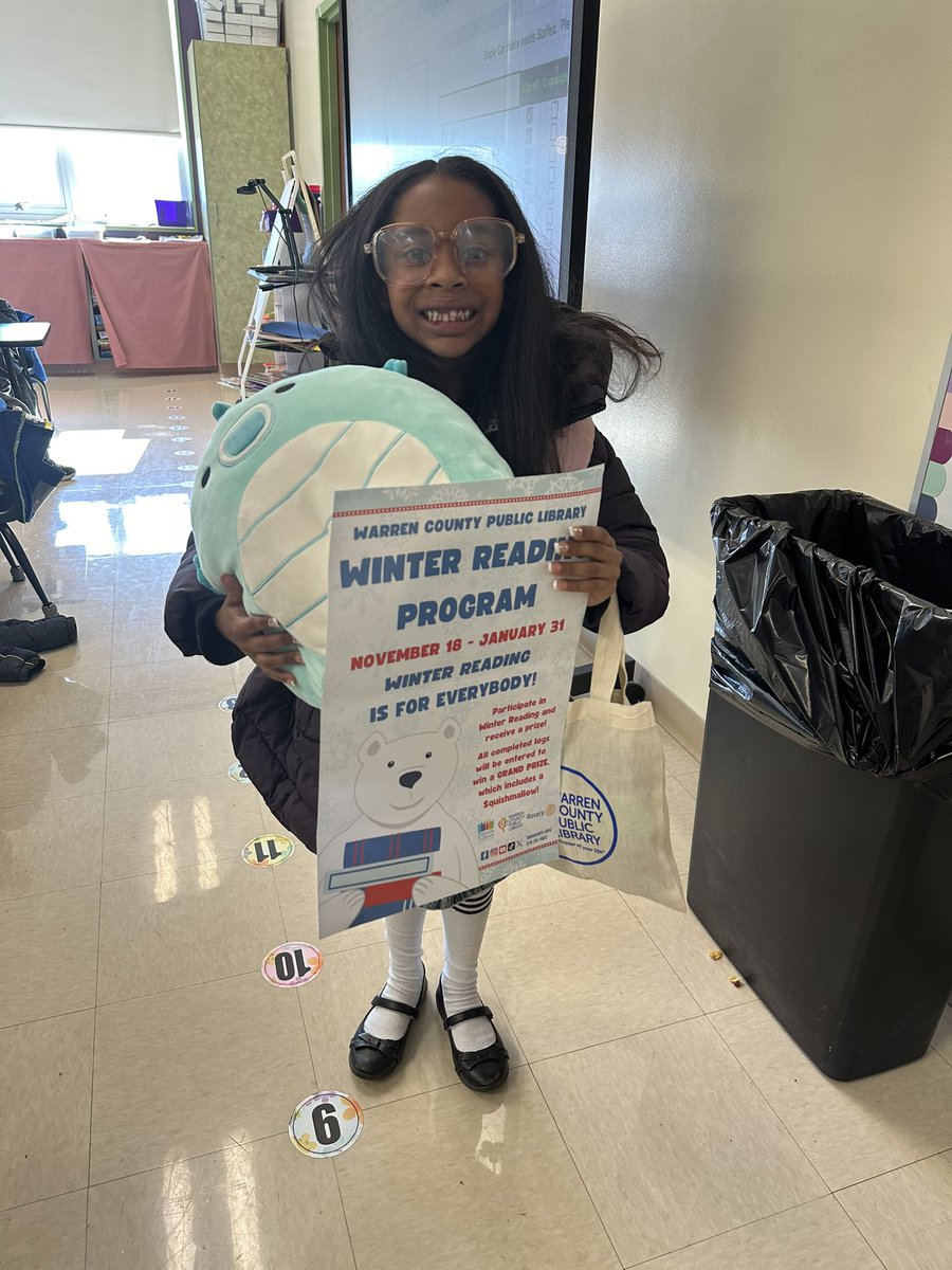 Our winter reading program winner <a href="/T_C_Cherry/">TC Cherry Elementary</a> is Livvy! She received a prize, prize pack of <a href="/warrencountypl/">Warren County Public Library</a> goodies, and a squishmallow! We have more than 120 students complete the challenge this year! Thank you Warren County Public Library for your partnership each year!