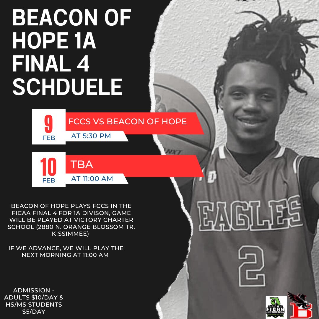 We Will Be Playing In The FICAA Final 4 On Friday Evening, 5:30PM vs. FCCS
The 1A Championship Game Will Be Played On Saturday, 11:00AM
#GoEagles #FICAA #TakeHomeTheTrophy