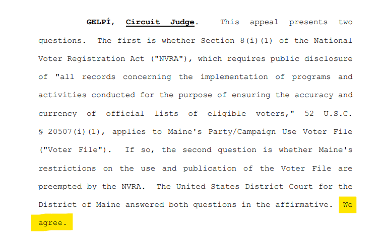 BREAKING: The First Circuit Court of Appeals has ruled that voter rolls are public records and election officials can't hide them from the people

“Whether voter registration rolls are accurate and current cannot be determined without inspecting the Voter File…In other words,