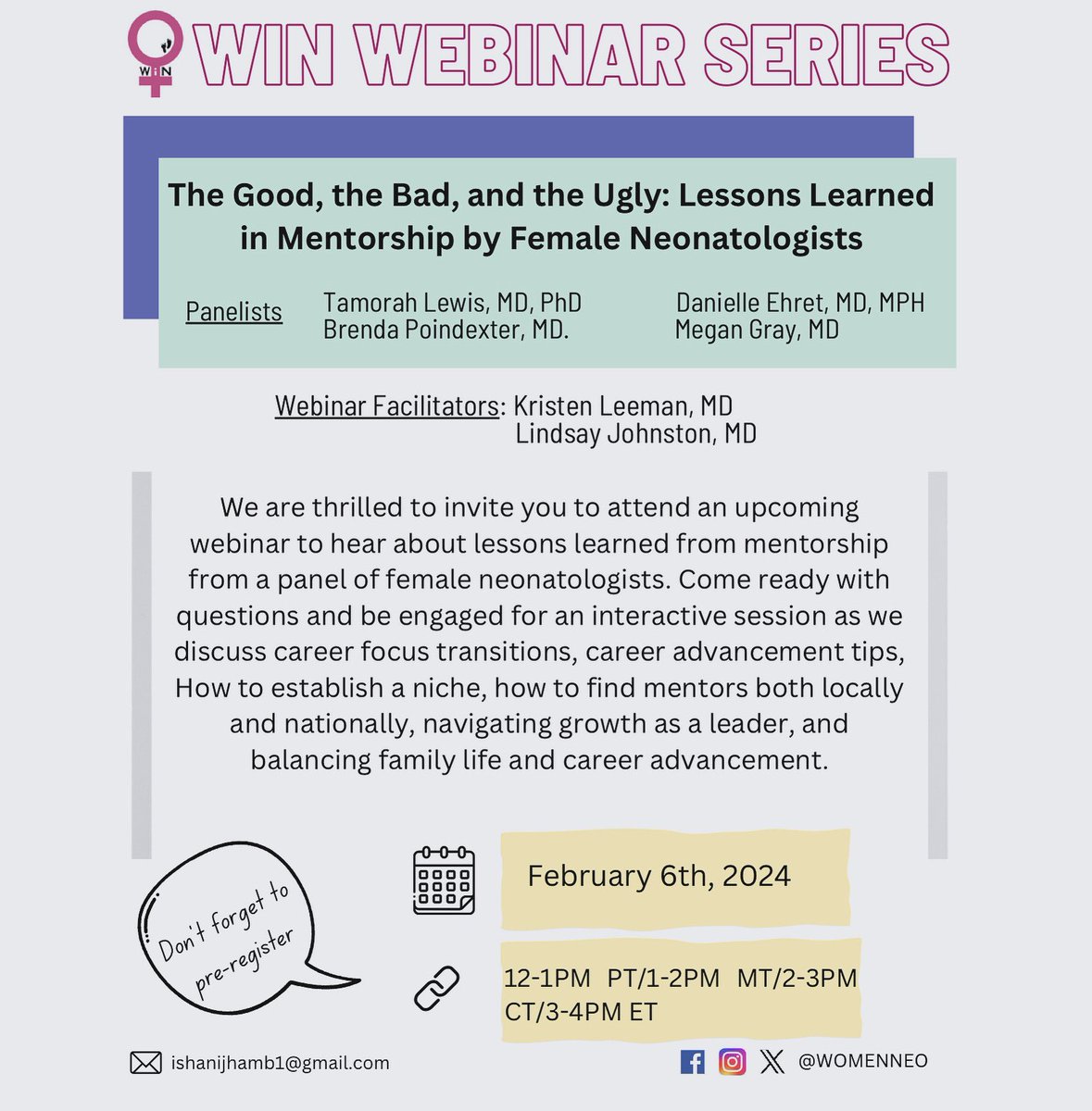 T-minus 1 day!

The Good, the Bad, and the Ugly: Lessons Learned in Mentorship by Female Neonatologists 

Register
👇
aap.webex.com/webappng/sites…