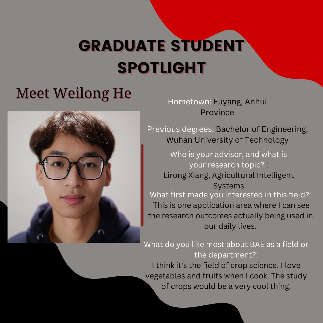 NCState_BAE's tweet photo. Meet graduate student, Weilong He! 
#BAEpack #NCSU #Bioag #engineering https://t.co/C7AhsRxCpA