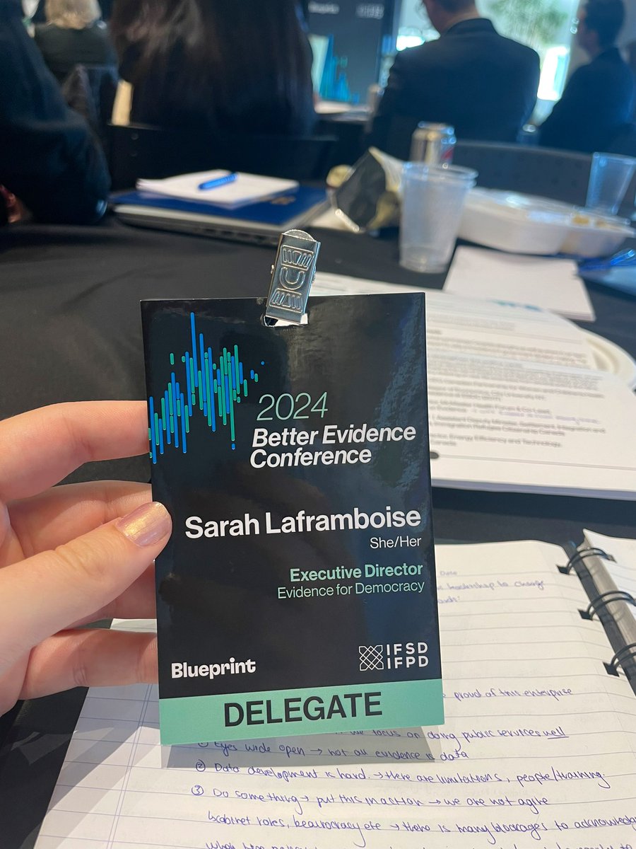 Exciting day at #BetterEvidence24! Stacked line up and great discussions amongst participants on the role of evidence and data in informing policy. 

Taking many thought provoking questions back to <a href="/E4Dca/">Evidence for Democracy</a>! 👀